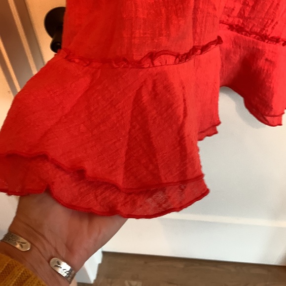 Pretty Flutter Sleeve Red  Orange Cotton Top! - Picture 6 of 7